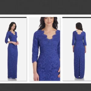 NEW Js collections MARINE BLUE SIMONE V-NECK COLUMN GOWN Size 4
