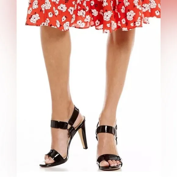 NEW Karl Lagerfeld Paris Women's Cieone Patent Leather Sandals Black Sz 7