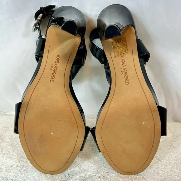 NEW Karl Lagerfeld Paris Women's Cieone Patent Leather Sandals Black Sz 7