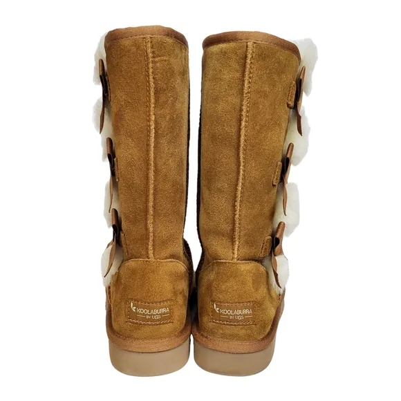 New Koolaburra ugg Victoria tall winter boots suede chestnut pull on fur bow