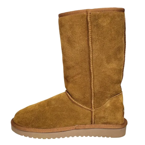 New Koolaburra ugg Victoria tall winter boots suede chestnut pull on fur bow