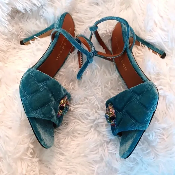 NEW Kurt Geiger Kensington London Rainbow Eagle Teal Quilted Stylish High Heels