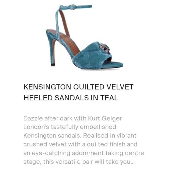 NEW Kurt Geiger Kensington London Rainbow Eagle Teal Quilted Stylish High Heels