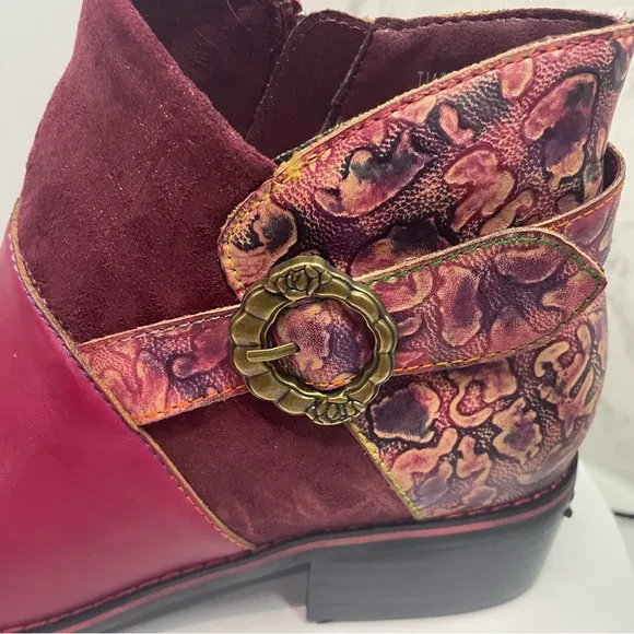New! L'ARTISTE TIATIA Handpainted Booties BOOTS in Bordeaux EU 39 US 8.5 $300