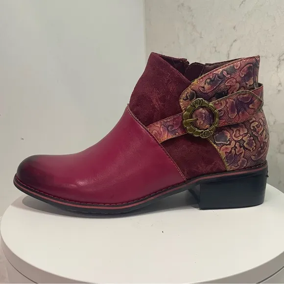 New! L'ARTISTE TIATIA Handpainted Booties BOOTS in Bordeaux EU 39 US 8.5 $300
