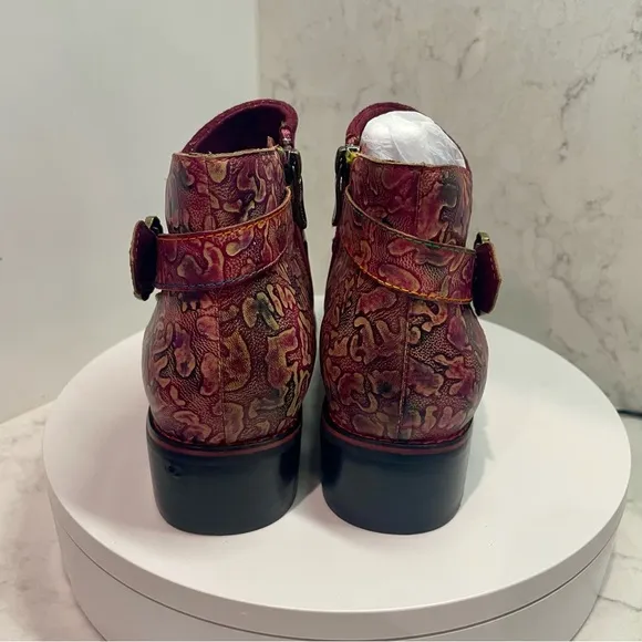 New! L'ARTISTE TIATIA Handpainted Booties BOOTS in Bordeaux EU 39 US 8.5 $300