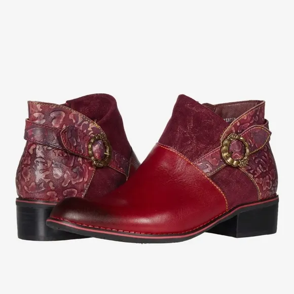 New! L'ARTISTE TIATIA Handpainted Booties BOOTS in Bordeaux EU 39 US 8.5 $300