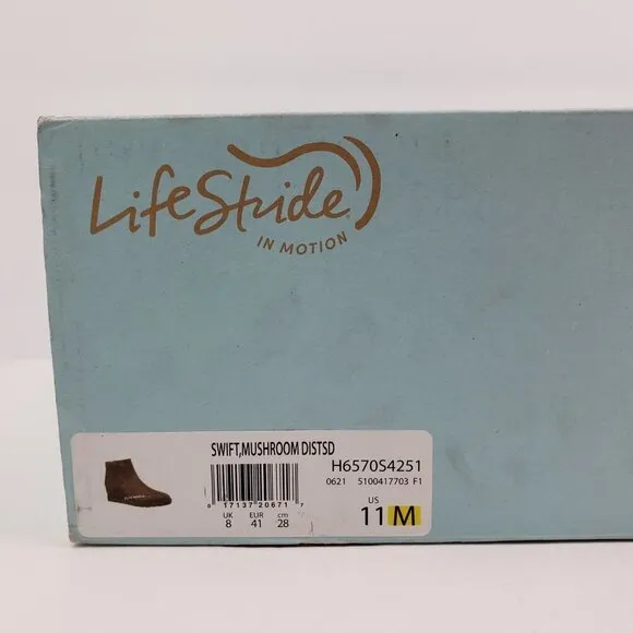 NEW Life Stride Swift Womens Size 11 Mushroom Brown Distressed Wedge Ankle Boots