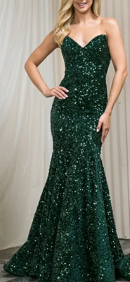 New long black/pink,emerald,royal strapless mermaid open back dress