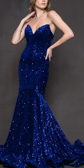New long black/pink,emerald,royal strapless mermaid open back dress