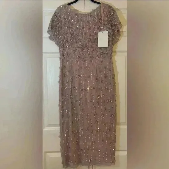 New Mac Duggal 94117 - Tea Length Beaded Dress NWT Vintage Lilac