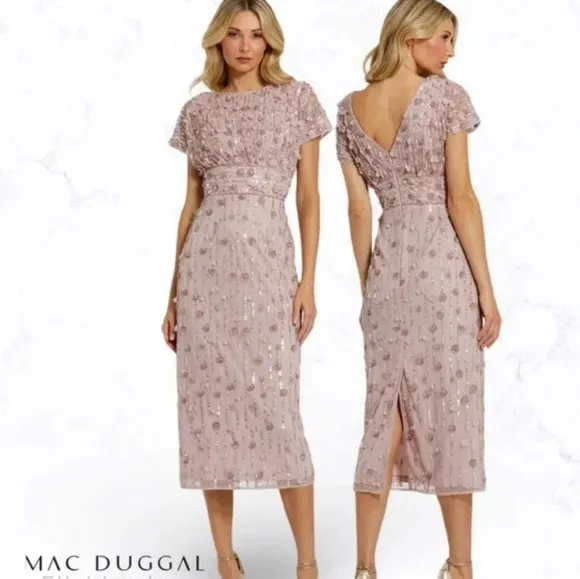 New Mac Duggal 94117 - Tea Length Beaded Dress NWT Vintage Lilac
