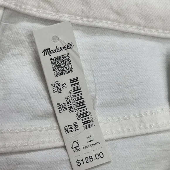 New Madewell  Sz 23 The Perfect‎ Vintage Jean Tile White