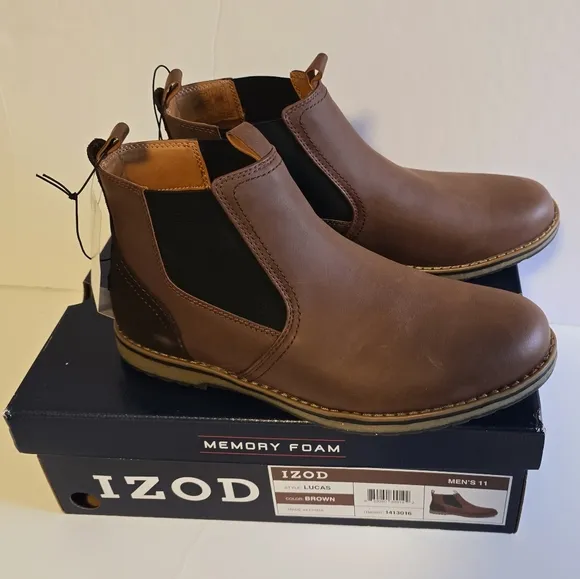 New Men's Size 11M Lucas Memory Foam Insole Pull-On Chukka Brown Leather Boot