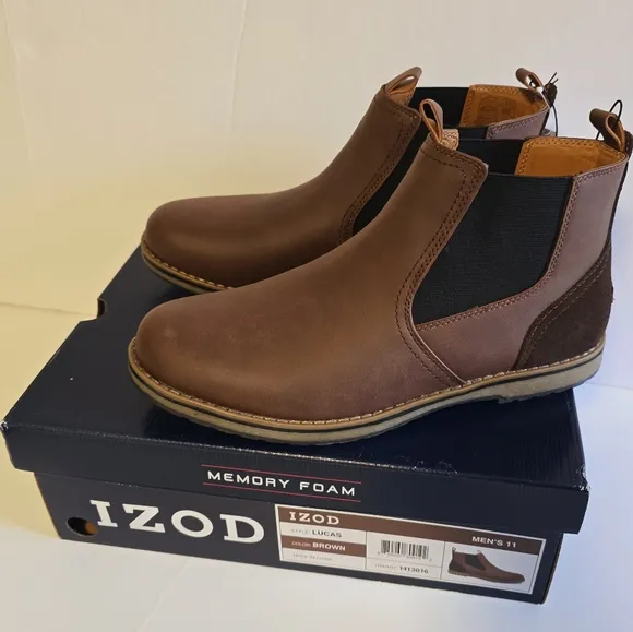New Men's Size 11M Lucas Memory Foam Insole Pull-On Chukka Brown Leather Boot