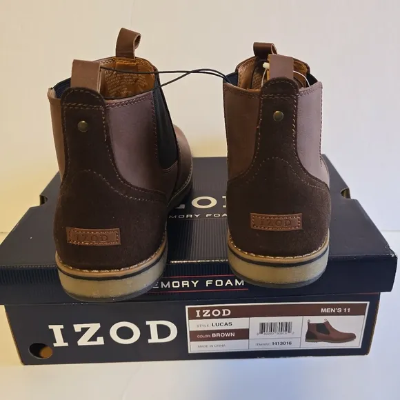 New Men's Size 11M Lucas Memory Foam Insole Pull-On Chukka Brown Leather Boot
