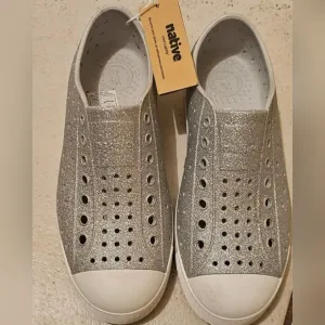 New Native Silver Glitter Slip-On Shoes