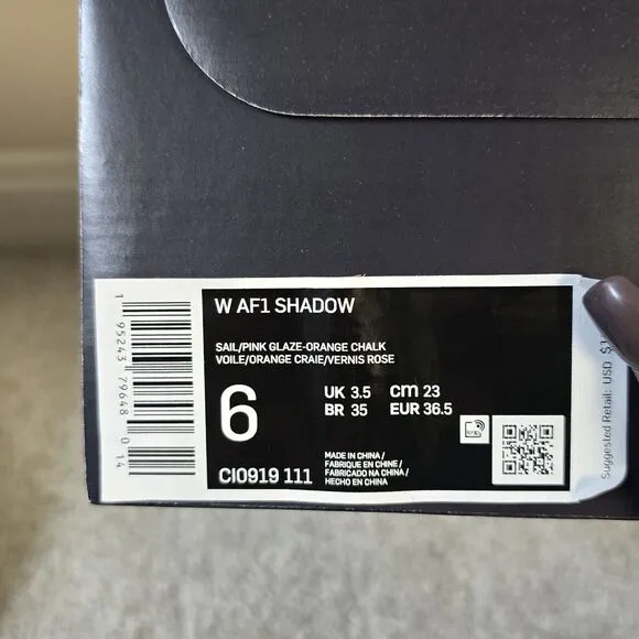 New Nike‎ Air Force 1 Shadow Orange Chalk Pink Glaze CI0919 111 Women Size 6