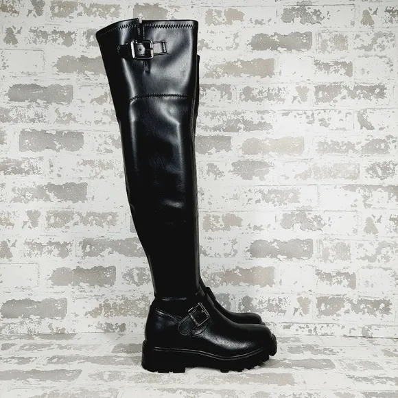 NEW NINE WEST Nemba 3 Womens Faux Leather Tall Over-the-knee Boots In Black E248