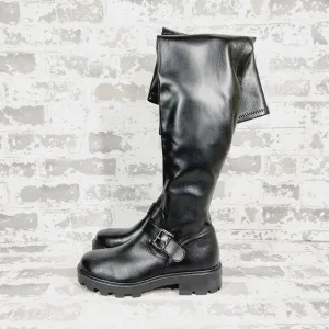 NEW NINE WEST Nemba Womens Faux Leather Tall Black Over-the-knee Boots H997