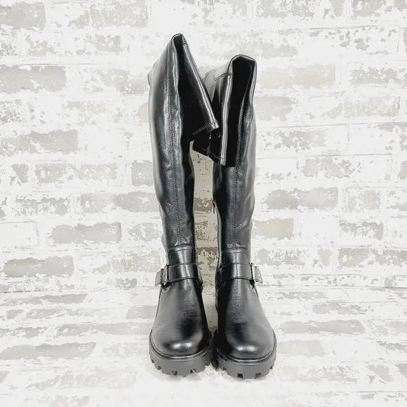 NEW NINE WEST Nemba Womens Faux Leather Tall Black Over-the-knee Boots H997
