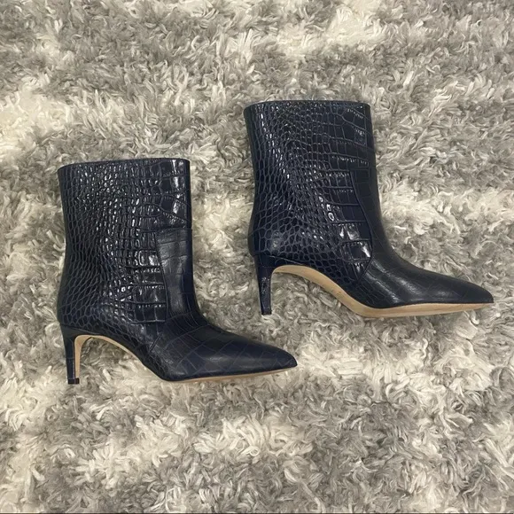 New Paris Texas Midnight Croc-Embossed Leather Ankle Boots