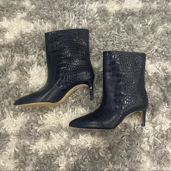 New Paris Texas Midnight Croc-Embossed Leather Ankle Boots
