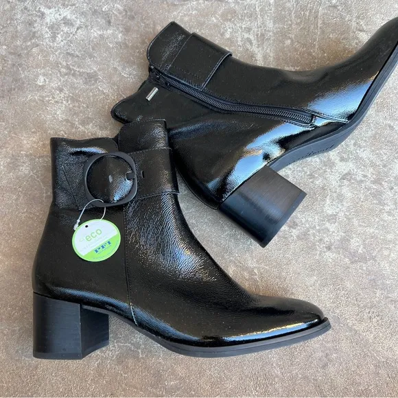 NEW Paul Green Black Patent Leather PANACHE Ankle Boots Shoes Sz UK 6/US 8.5