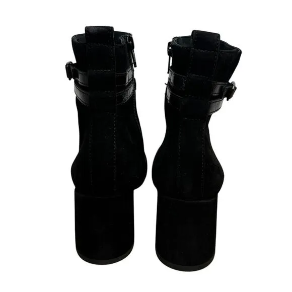 NEW Paul Green Sydney Black Suede Square Heel Ankle Boot Bootie with Straps