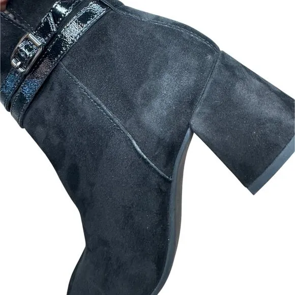 NEW Paul Green Sydney Black Suede Square Heel Ankle Boot Bootie with Straps
