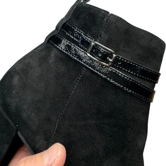 NEW Paul Green Sydney Black Suede Square Heel Ankle Boot Bootie with Straps
