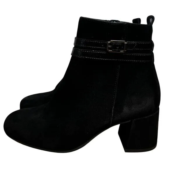 NEW Paul Green Sydney Black Suede Square Heel Ankle Boot Bootie with Straps