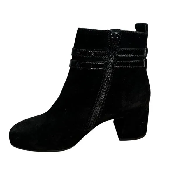 NEW Paul Green Sydney Black Suede Square Heel Ankle Boot Bootie with Straps