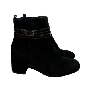 NEW Paul Green Sydney Black Suede Square Heel Ankle Boot Bootie with Straps