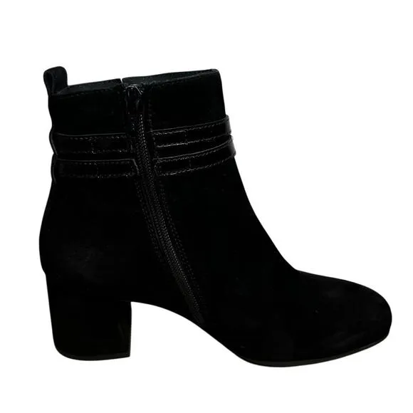 NEW Paul Green Sydney Black Suede Square Heel Ankle Boot Bootie with Straps