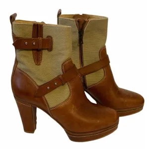 NEW! Rag &amp; Bone •37 6.5 7• Ankle Mid Calf Boots Leather And Canvas Straps Moto