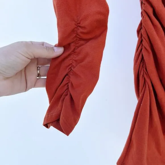 New Reformation Lucio Knit Bodycon Long Sleeve Rust Dress Short Medium Orange