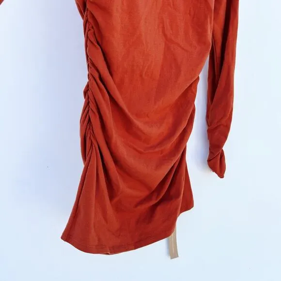 New Reformation Lucio Knit Bodycon Long Sleeve Rust Dress Short Medium Orange