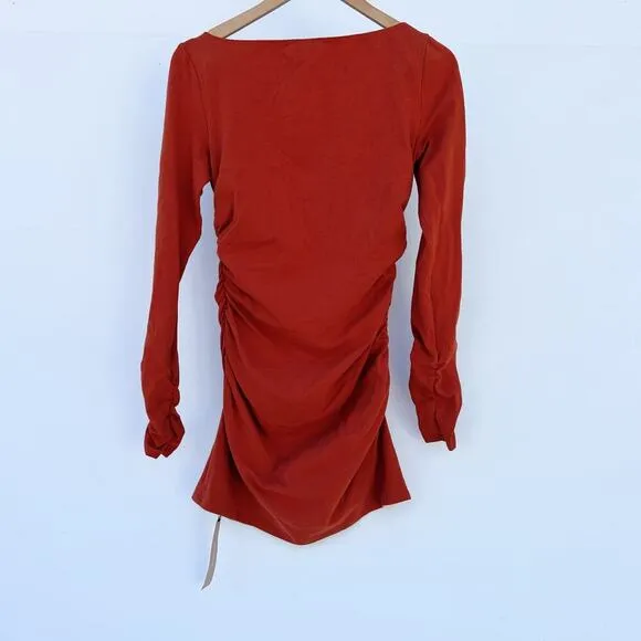 New Reformation Lucio Knit Bodycon Long Sleeve Rust Dress Short Medium Orange