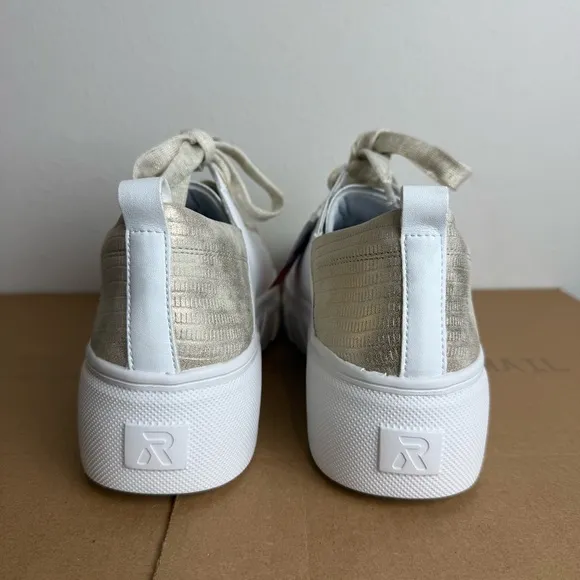 NEW Rieker W2602 Carla White Platform Sneaker Shoes Metallic Gold Heel Size 41