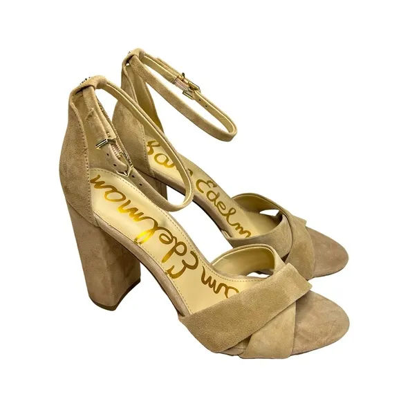 NEW Sam Edelman Yancy Block 4” Heel Ankle Strap Sandal Shoes Oatmeal Beige Sz 10