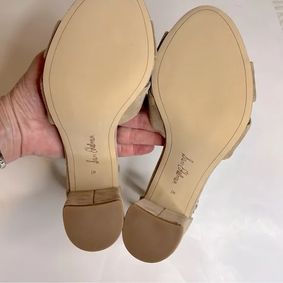 NEW Sam Edelman Yancy Block 4” Heel Ankle Strap Sandal Shoes Oatmeal Beige Sz 10