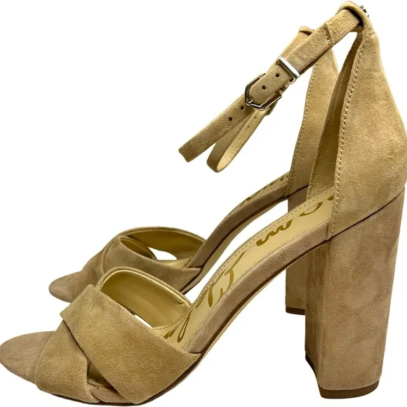 NEW Sam Edelman Yancy Block 4” Heel Ankle Strap Sandal Shoes Oatmeal Beige Sz 10