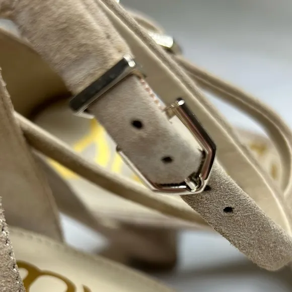 NEW Sam Edelman Yancy Block 4” Heel Ankle Strap Sandal Shoes Oatmeal Beige Sz 10