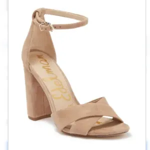 NEW Sam Edelman Yancy Block 4” Heel Ankle Strap Sandal Shoes Oatmeal Beige Sz 10