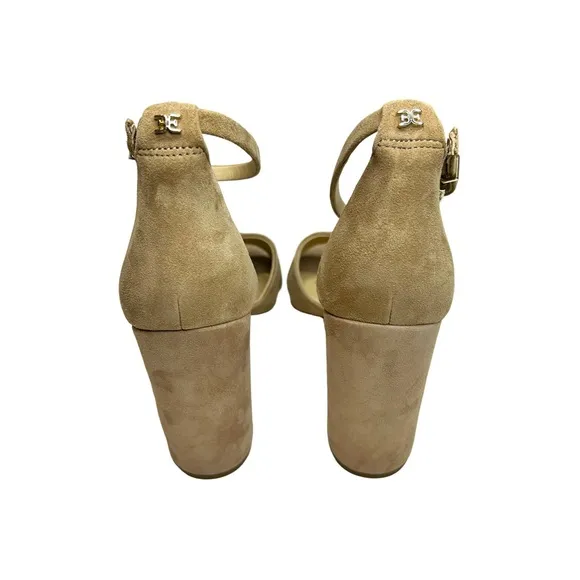 NEW Sam Edelman Yancy Block 4” Heel Ankle Strap Sandal Shoes Oatmeal Beige Sz 10