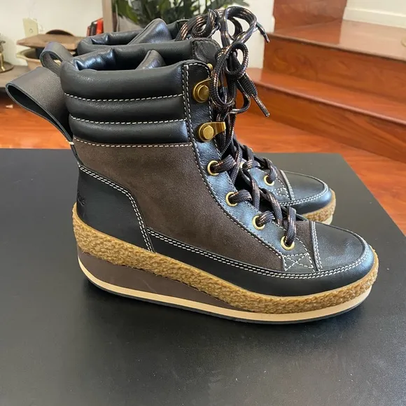 New See by Chole Cameron Leather Lace-Up Boots in Black/Brown Size EU 38/US 7.5