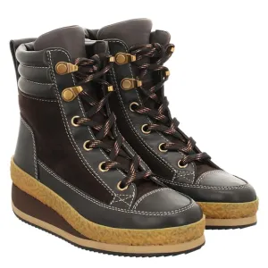 New See by Chole Cameron Leather Lace-Up Boots in Black/Brown Size EU 38/US 7.5