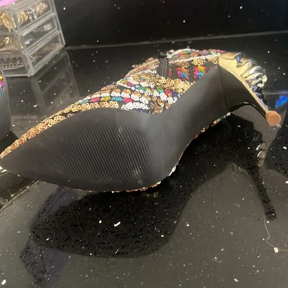 New Sequin gold rainbow black white stiletto ankle booties boots high heels