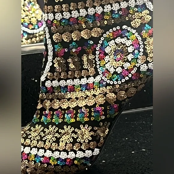 New Sequin gold rainbow black white stiletto ankle booties boots high heels